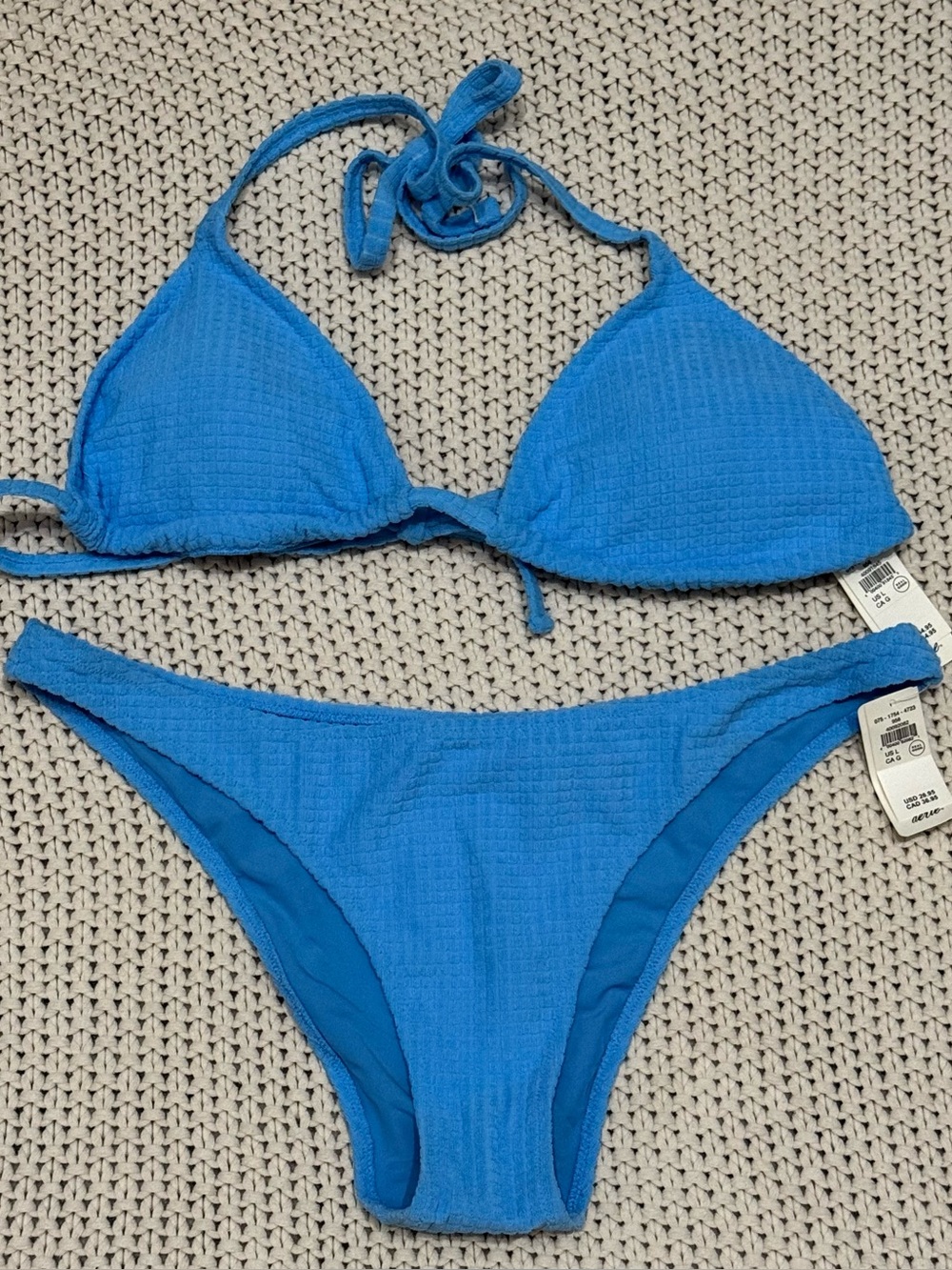 NWT Aerie Blue Waffle Texture Bikini Set - Size Large